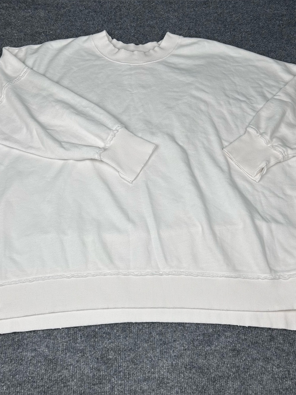 Aerie Oversized White Crew Neck Sweatshirt Large Slits Distressed Seams Long